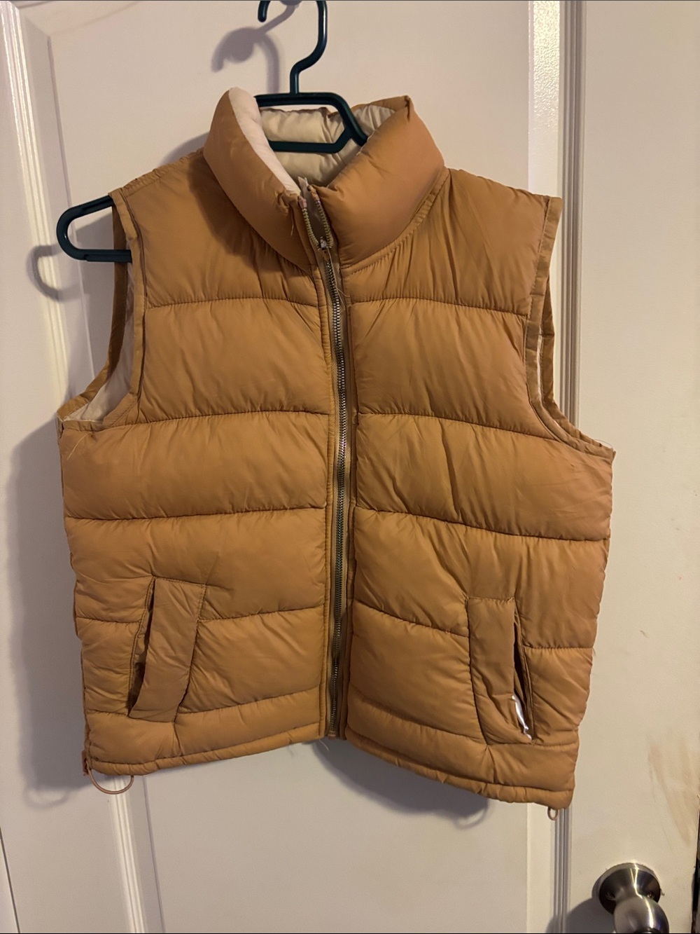 Women's Reversible Quilted Puffer Vest in Camel - Lightweight Layering
